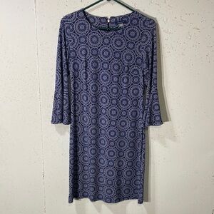 Tommy Hilfiger Navy and White Geometric Long-Sleeve Shift Dress